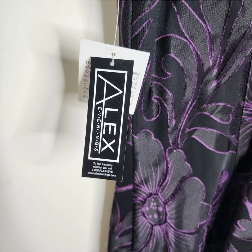 Alex Evenings Black & Purple Floral Burnout Velvet Tank Top Medium Whimsigoth